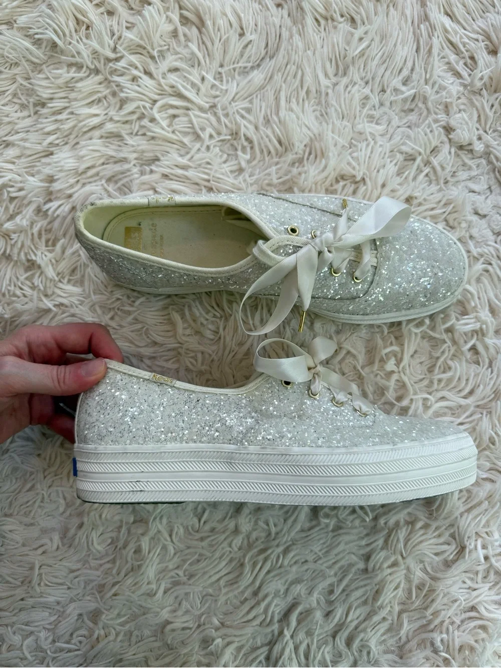 Keds x Kate Spade Glitter Platform Sneakers White Sparkle Shoes Size 8